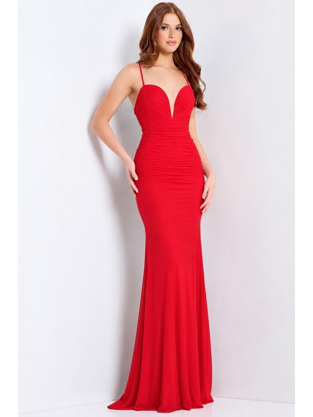 $1400 Revolve Prom Red Carpet RUCHED MESH GOWN Wedding Jersey Stretchy Lace Up